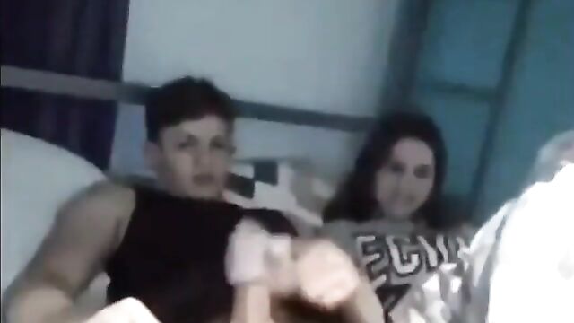 Sexy sister gives her brother a perfect handjob