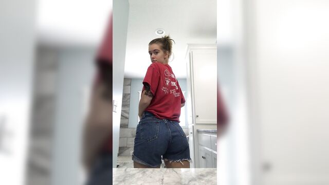 Sexy daughter with a big ass taking selfies in the bathroom - 2 image