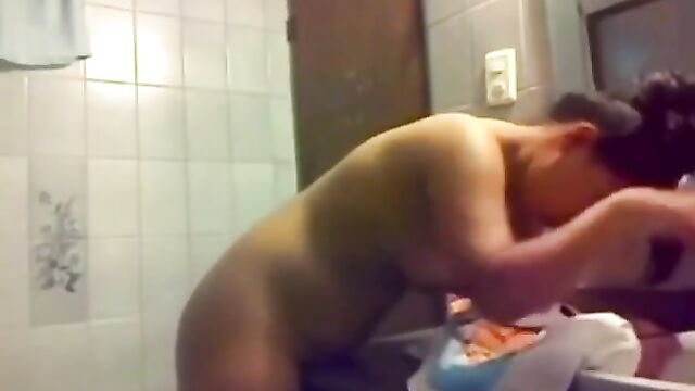 Real sister records herself dry humping in the bathroom - 2 image