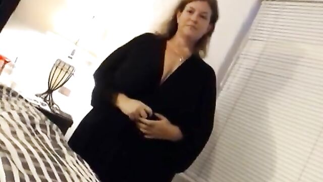 Chubby mommy shows her son her wet pussy - 1 image