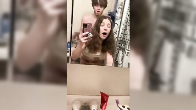 Brother and Sister Fucking in front of the mirror