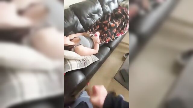 Jerking off my dick on my sleeping sister - 1 image