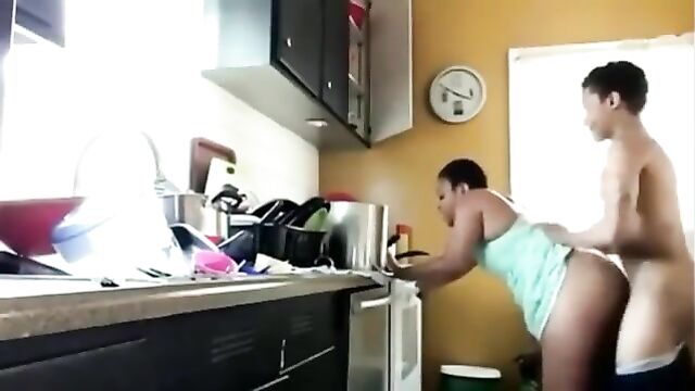 Ebony Mother without Panties fucks her Son in the kitchen - 2 image