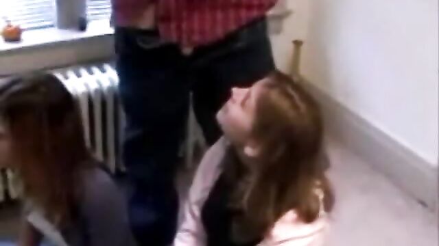 REAL Twin Sisters Sucking Cock Of Their Brother And His Friends - 1 image